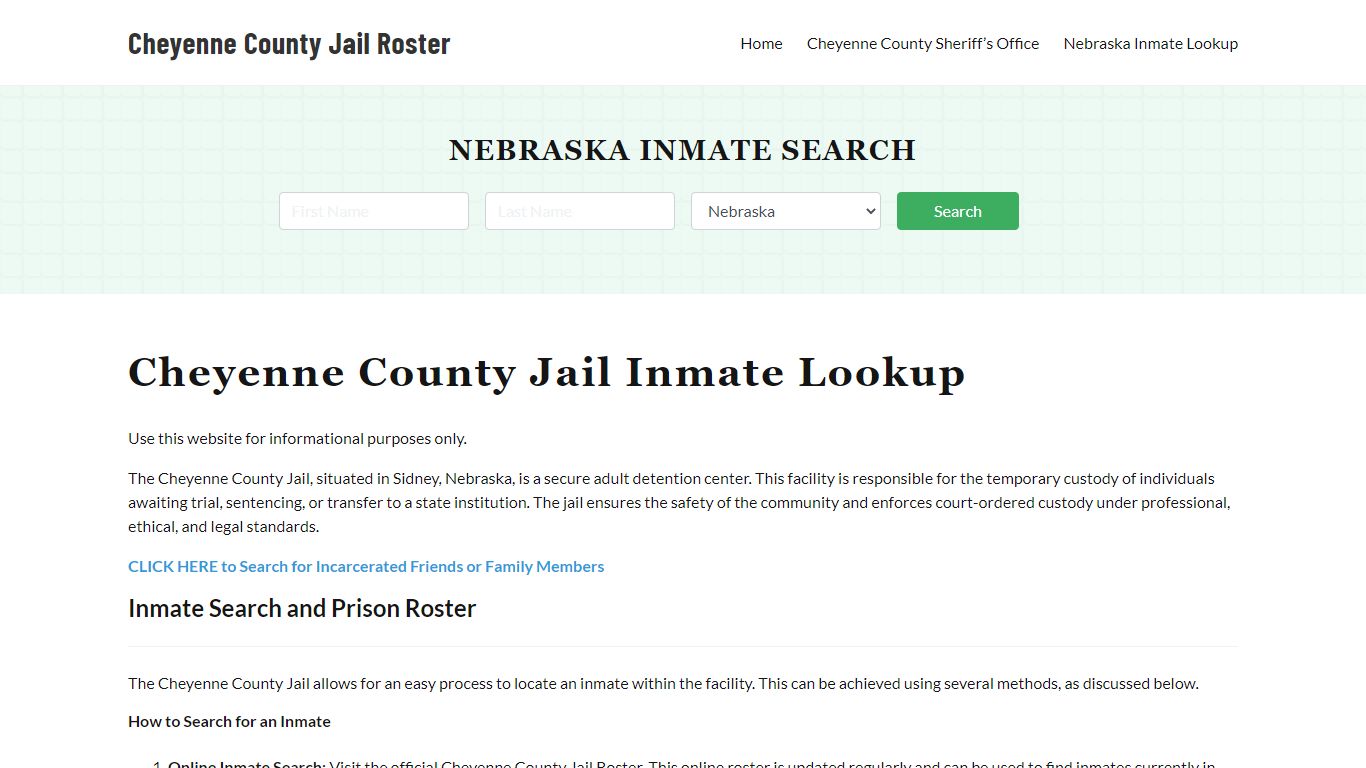 Cheyenne County Jail Roster Lookup, NE, Inmate Search