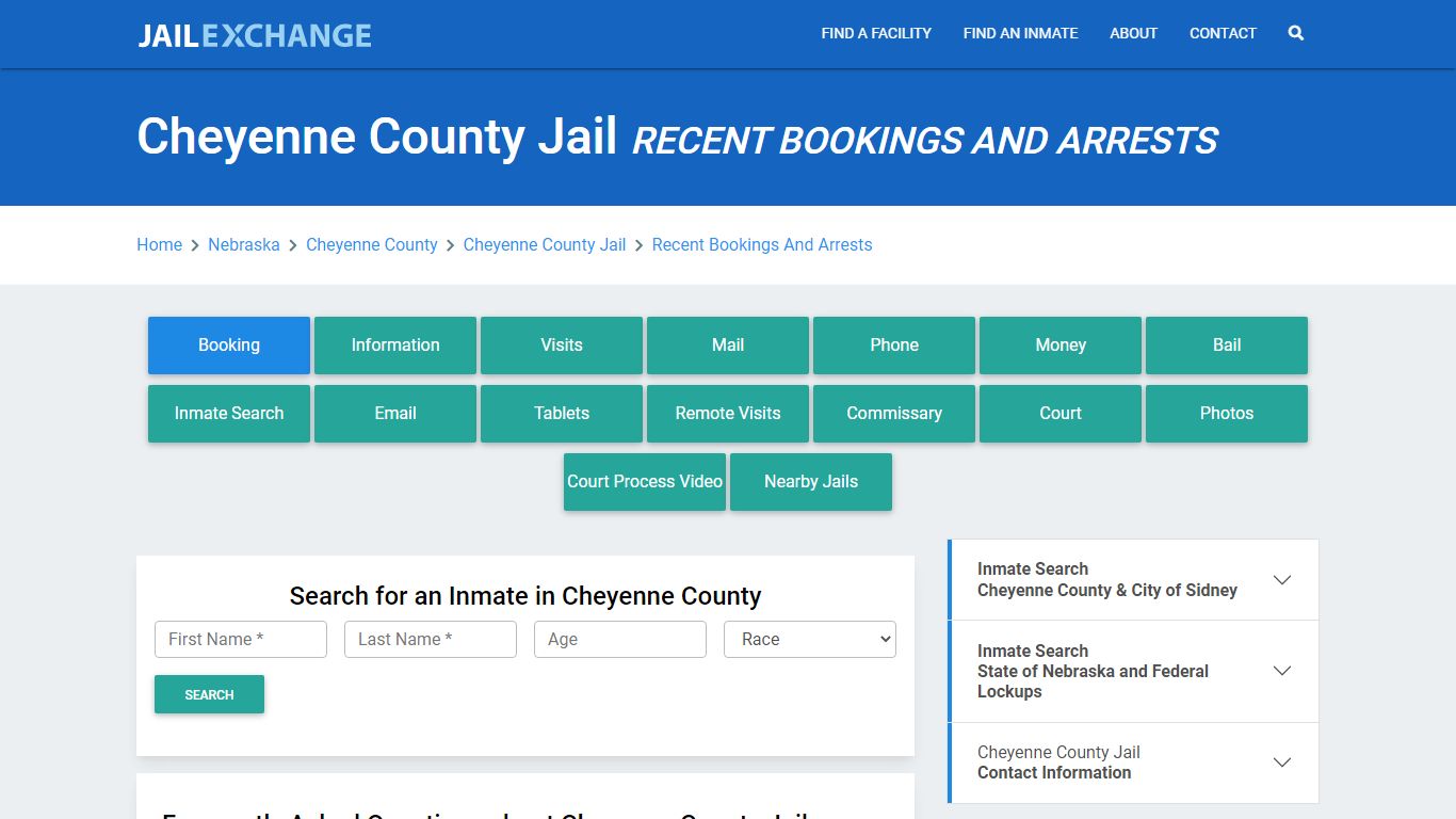 Cheyenne County Jail NE Recent Arrests and Bookings - Jail Exchange